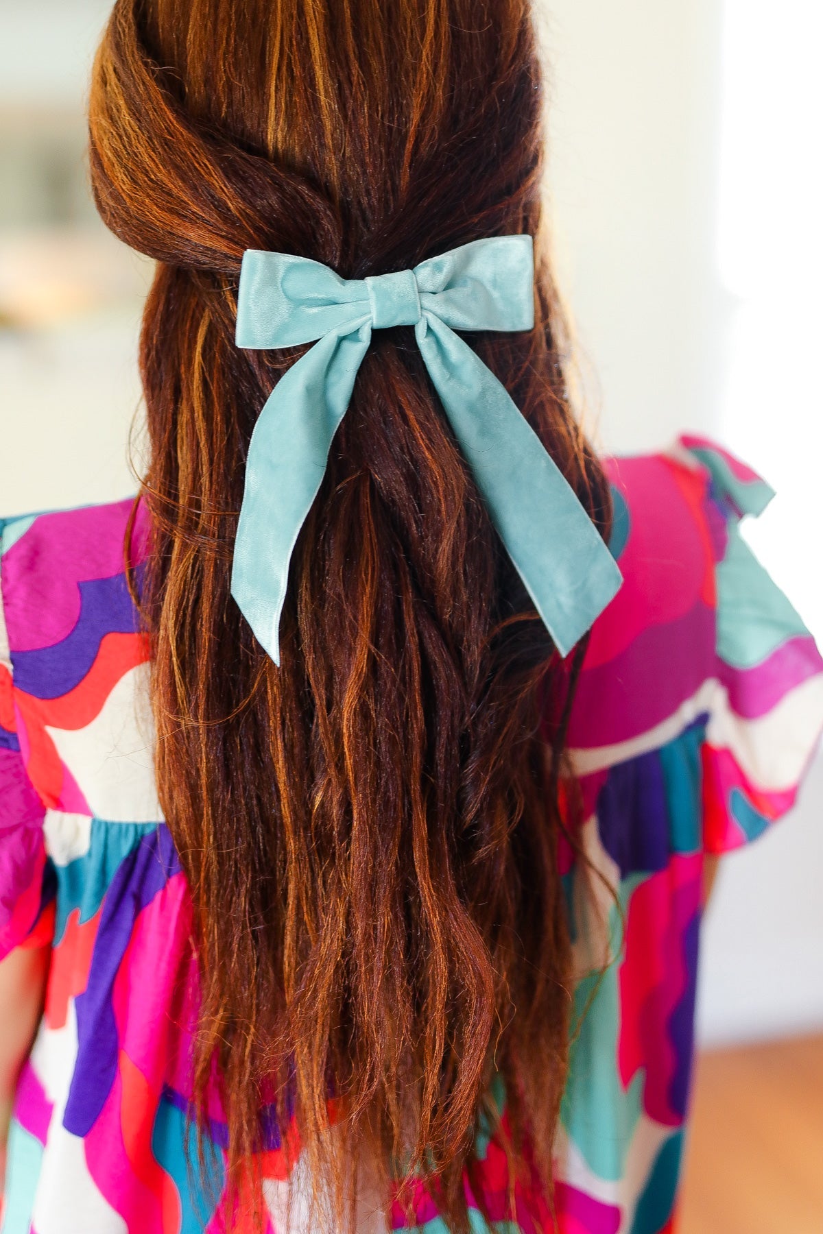 Baby Blue Velvet Barrette Clip Bow