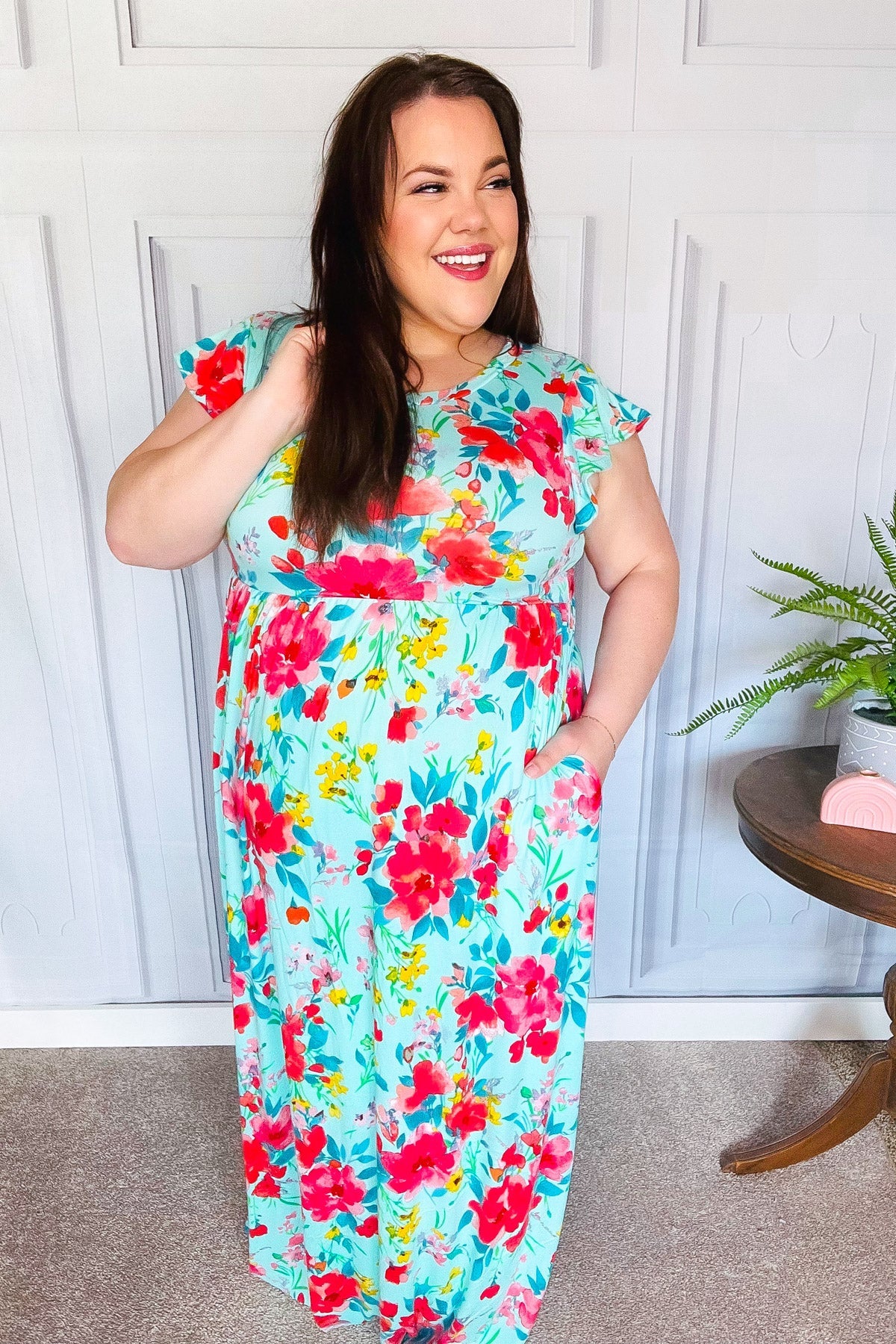 What A Vision Aqua Floral Fit & Flare Maxi Dress