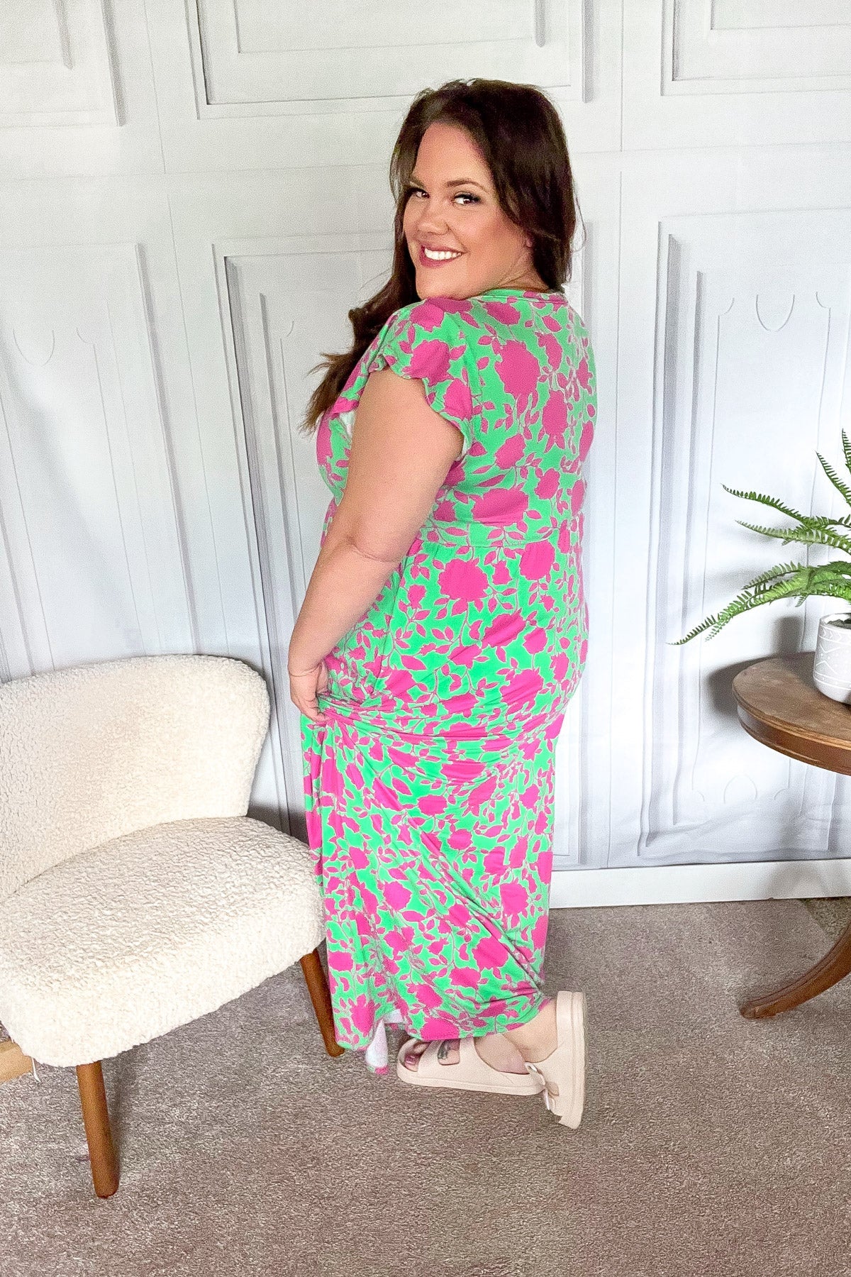 Stand Out Green & Fuchsia Floral Fit & Flare Maxi Dress